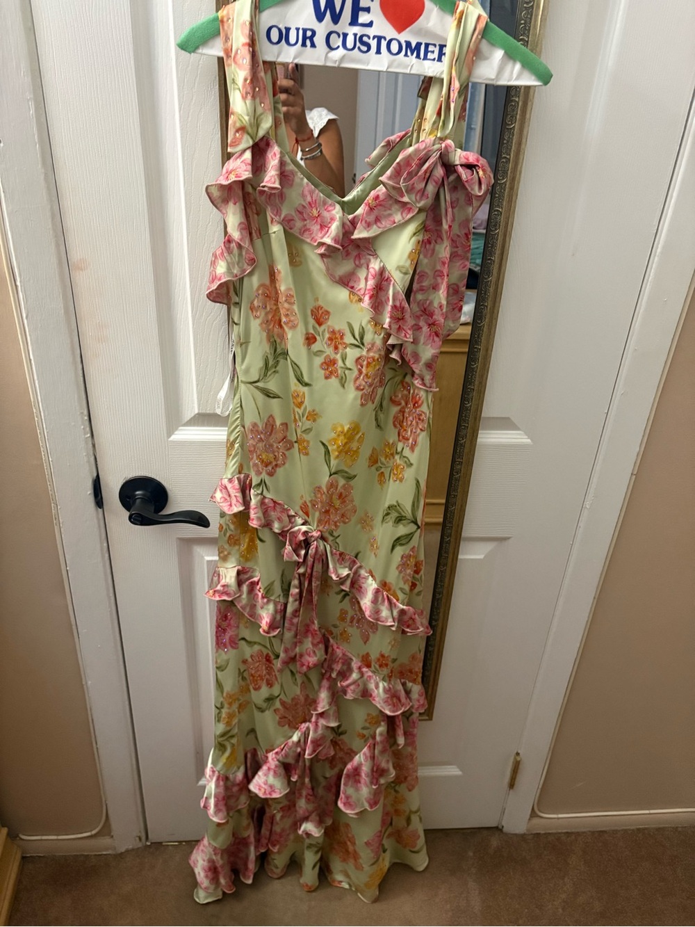 Floral Ruffle Maxi Dress in Light Green